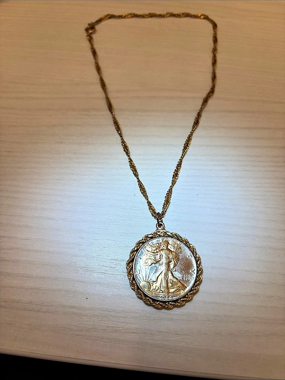 Walking Liberty half dollar pendant Gold-Tone Coin Pendant Necklace